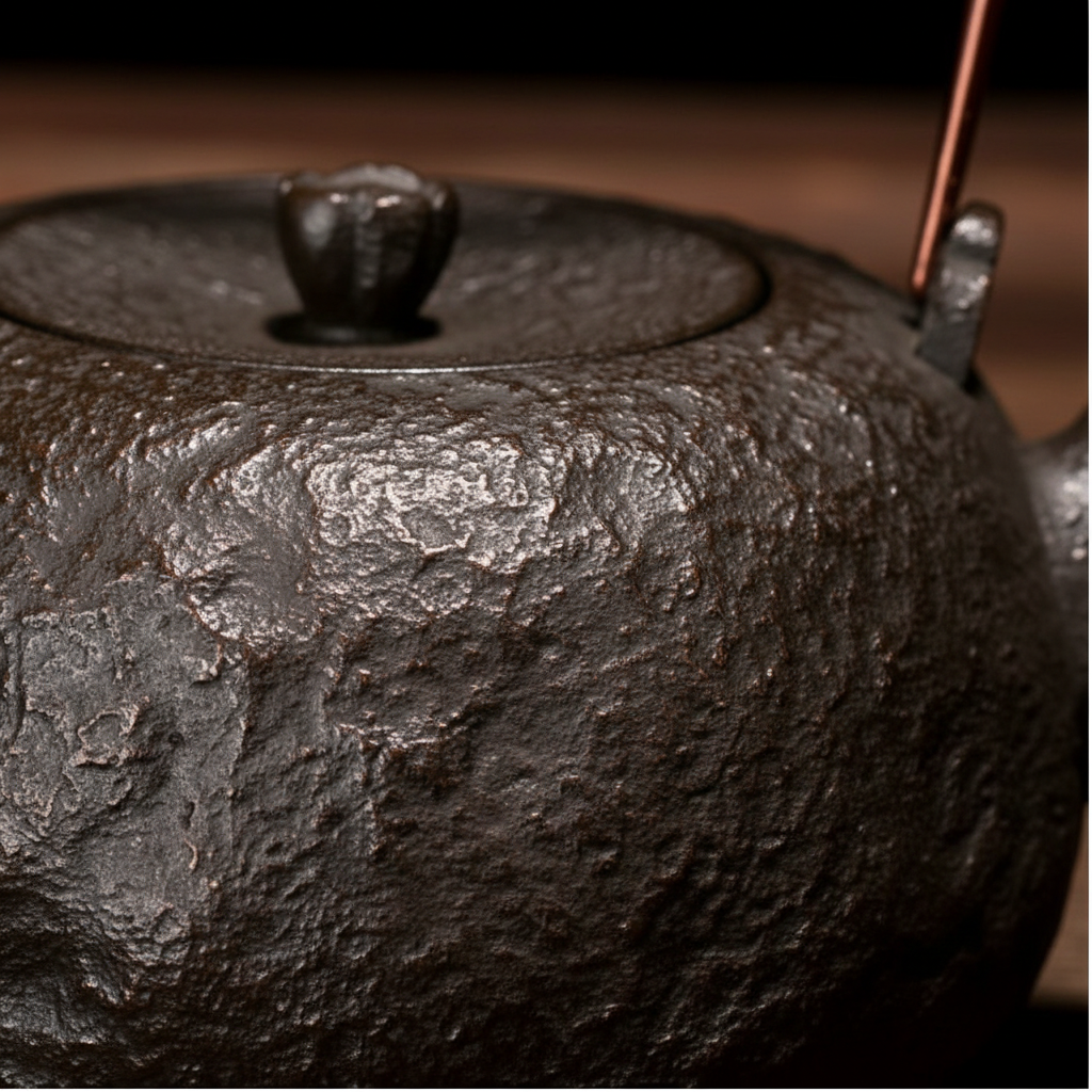 Japanese Cast Iron Tetsubin Kettle - Hand-Painted Texture Detail