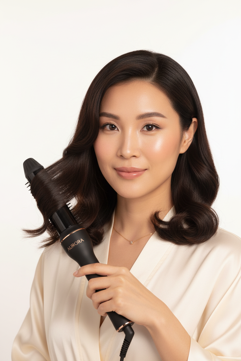 Woman using curling brush - inward curl